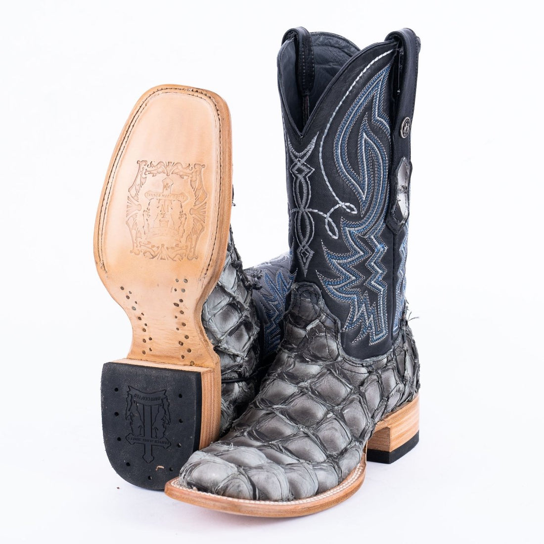 TANNER MARK MEN'S EXOTIC LEATHER Fish Mockingbird Grey Cowboy Boots - Rancho Sementalvariable
