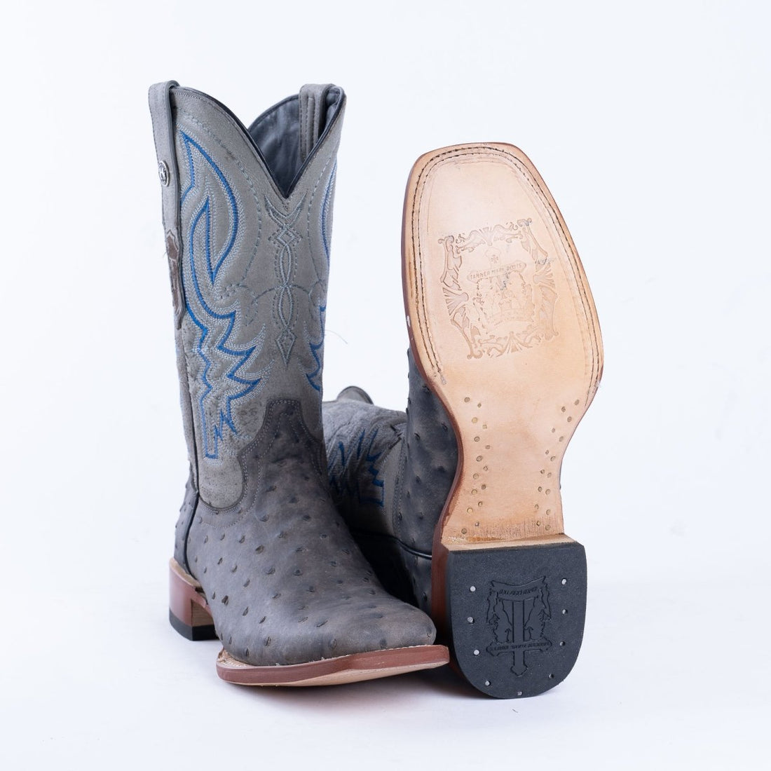 TANNER MARK MEN'S Print Ostrich Grey & Black Cowboy Boots - Rancho Sementalvariable