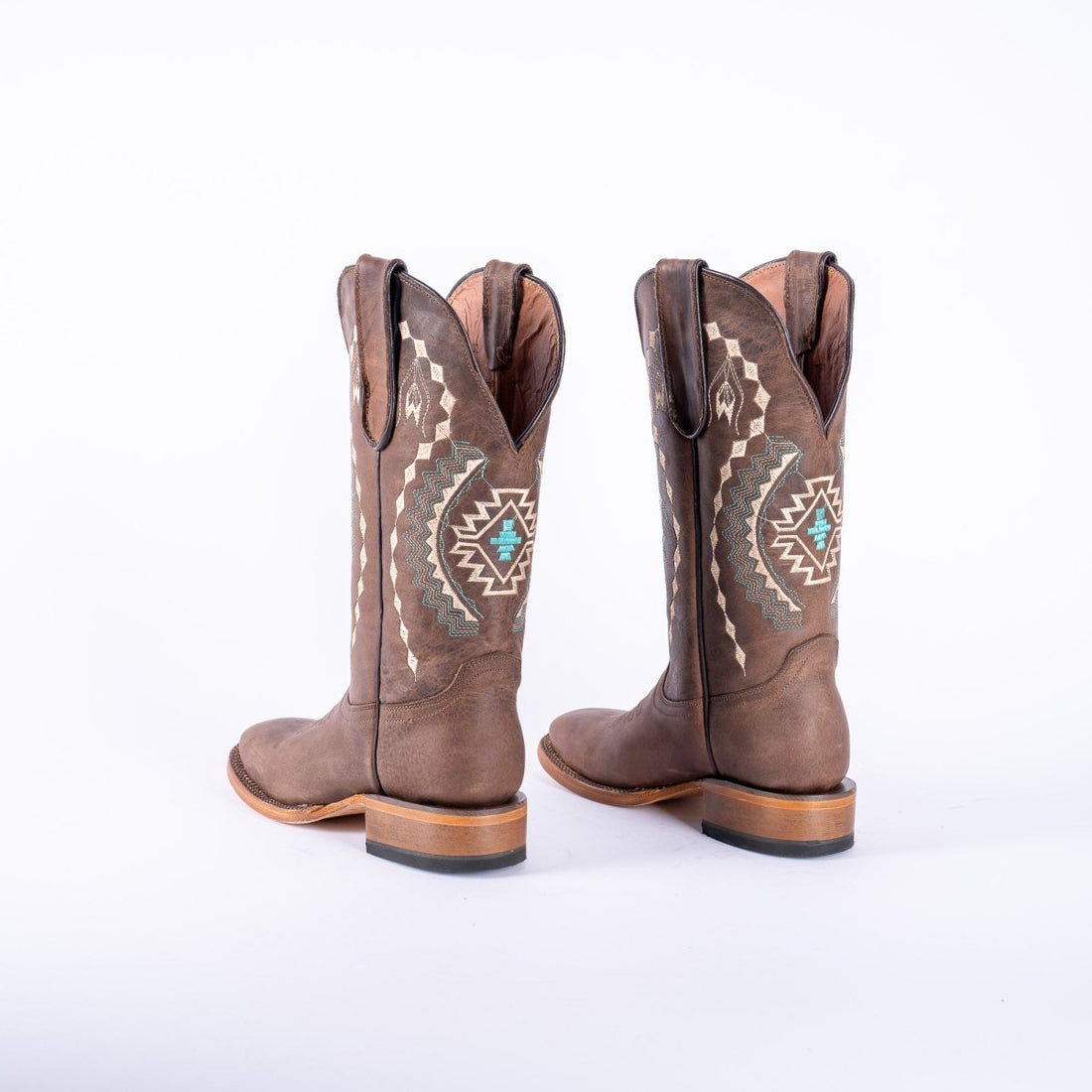 TANNER MARK WOMEN’S Albuquerque Crackle Brown Cowgirl Boots With Aztec Embroidery Top - Rancho Sementalvariable
