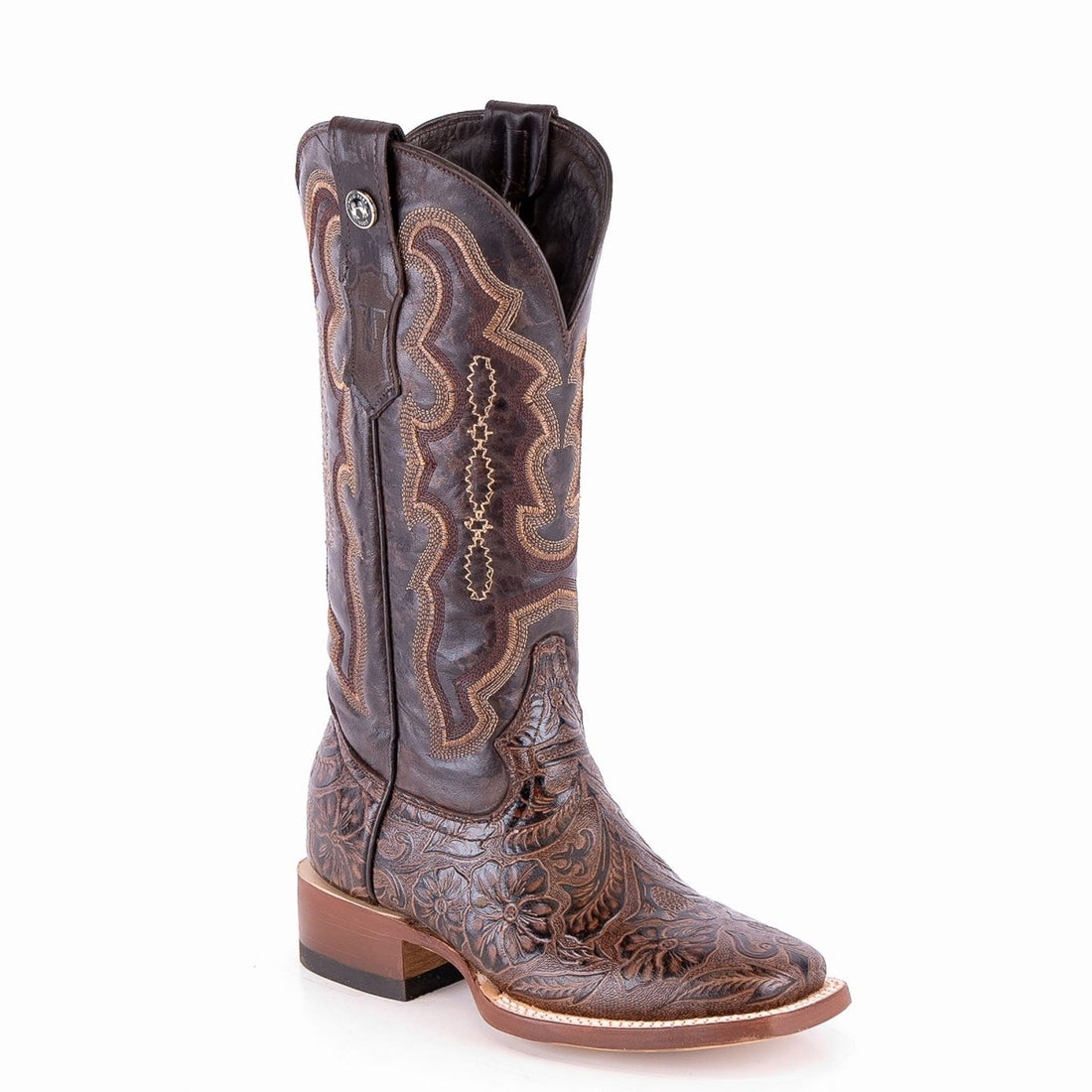 TANNER MARK WOMEN’S Hand Tooled Classic Brown Cowgirl Whit Marble Brown Top - Rancho Sementalvariable