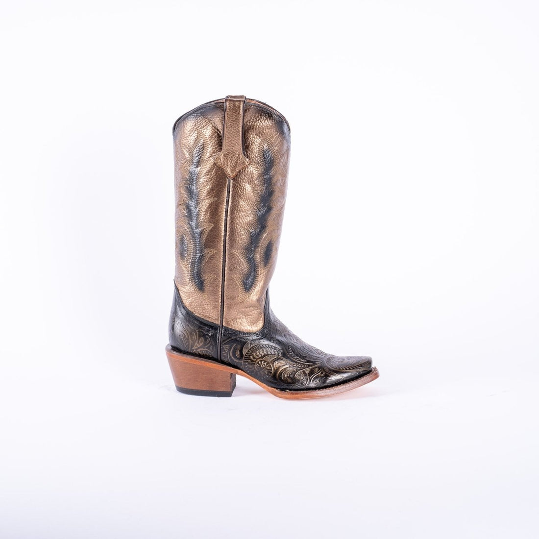 TANNER MARK WOMEN’S Handtooled Print Gold Cowgirl Boots With Burnished Gold Top - Rancho Sementalvariable