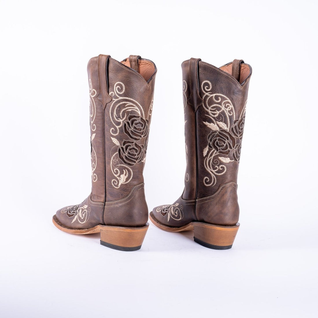 TANNER MARK WOMEN’S Nobuck Choco Cowgirl Boots With Triple Rose Inlay Top - Rancho Sementalvariable