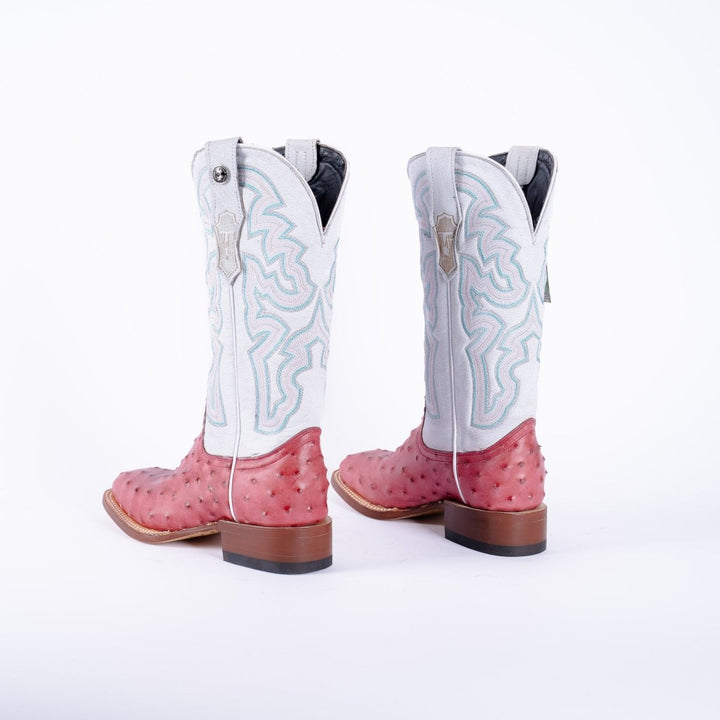 TANNER MARK WOMEN’S Ostrich Print Pink Cowgirl Boots With Montana Ice Top - Rancho Sementalvariable