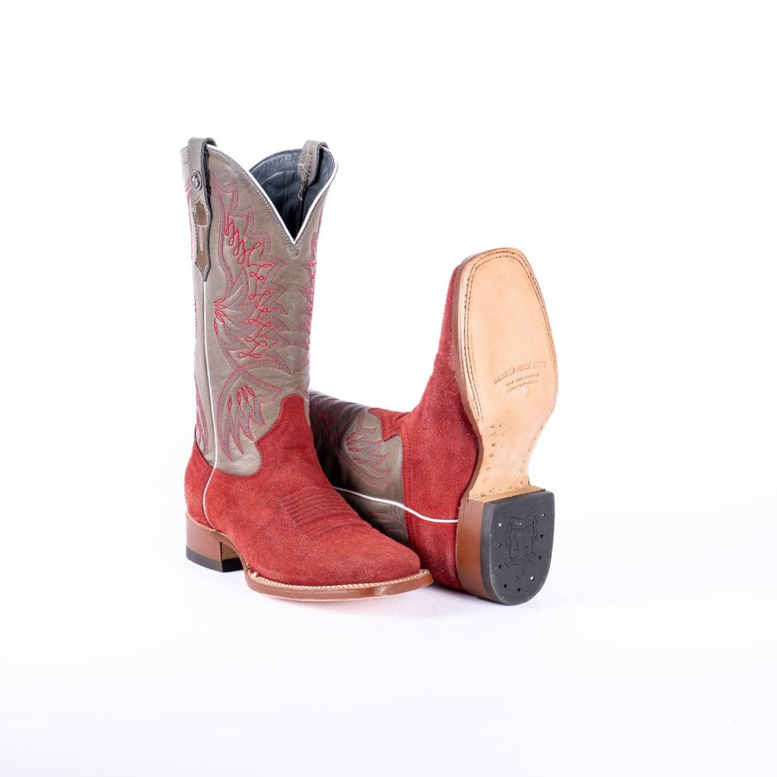 TANNER MARK WOMEN’S Ruff Out Red Cowgirl Boots With Palermo Grey Top - Rancho Sementalvariable