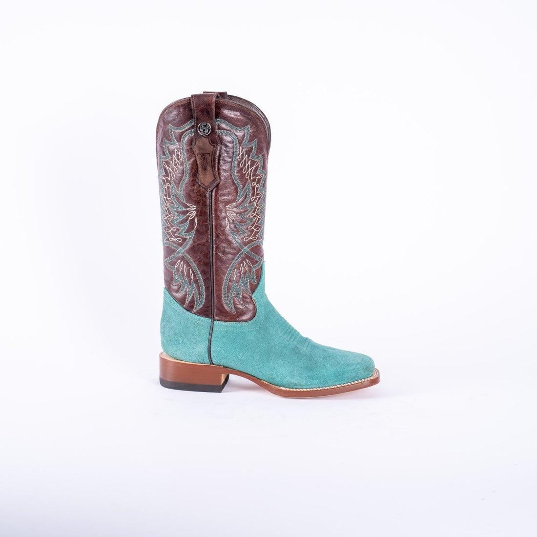 TANNER MARK WOMEN’S Ruff Out Turquoise Cowgirl Boots With Volcano Cognac Top - Rancho Sementalvariable