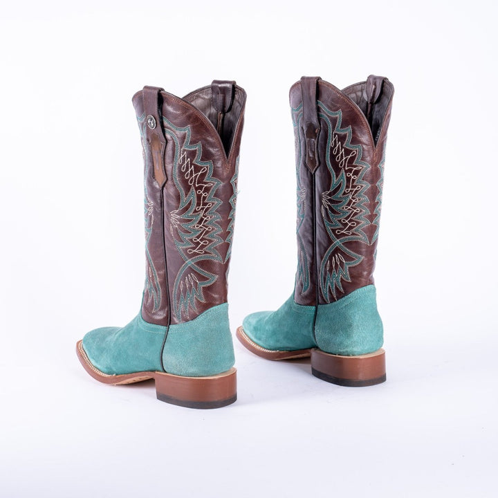 TANNER MARK WOMEN’S Ruff Out Turquoise Cowgirl Boots With Volcano Cognac Top - Rancho Sementalvariable