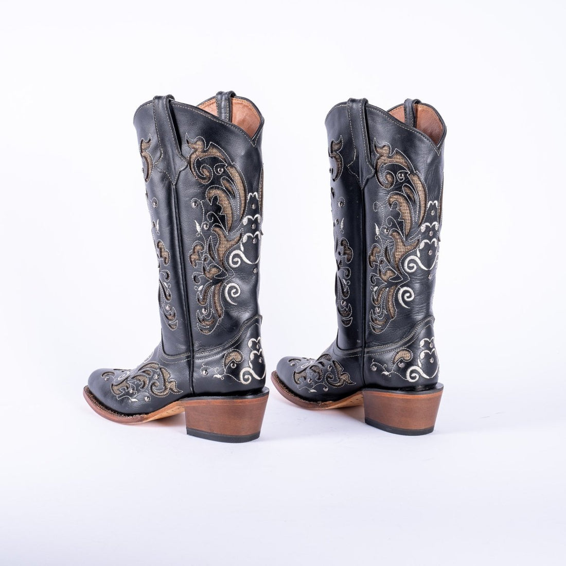 TANNER MARK WOMEN’S Venice Black Classic Black Cowgirl Boots With Gold Sparkle Inlay Top - Rancho Sementalvariable