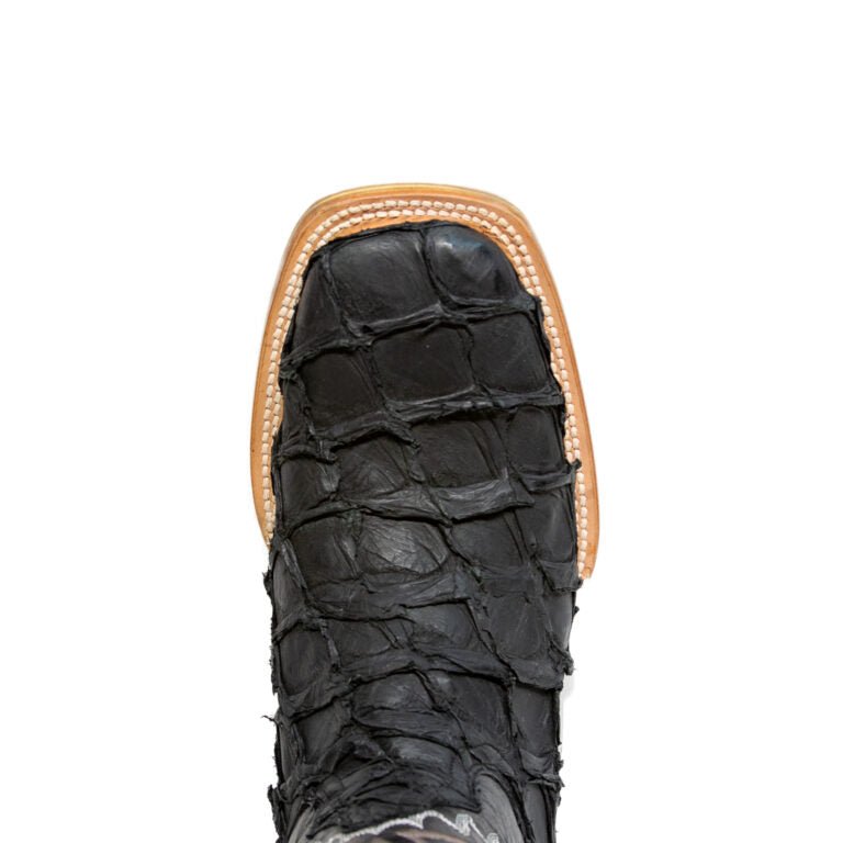 TANNER MARK MEN'S EXOTIC LEATHER Matte Monster Fish Black Western Boots With Oklahoma Black Top - Rancho Sementalvariable