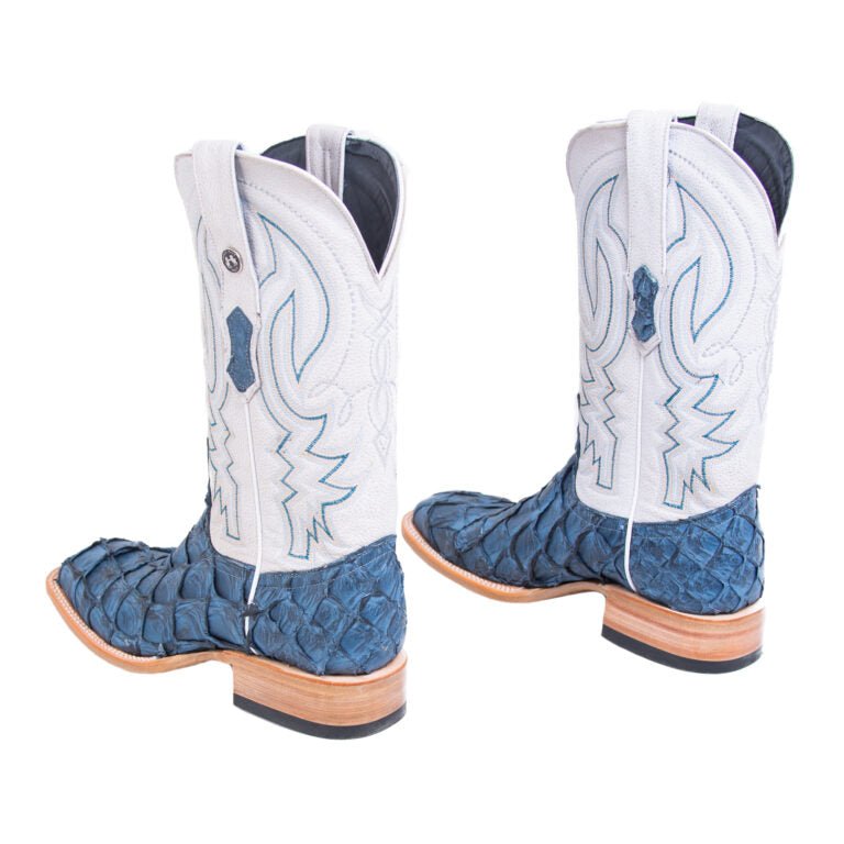 TANNER MARK MEN'S EXOTIC LEATHER Monster Fish Matte Sky Blue Western Boots With Montana Ice Top - Rancho Sementalvariable