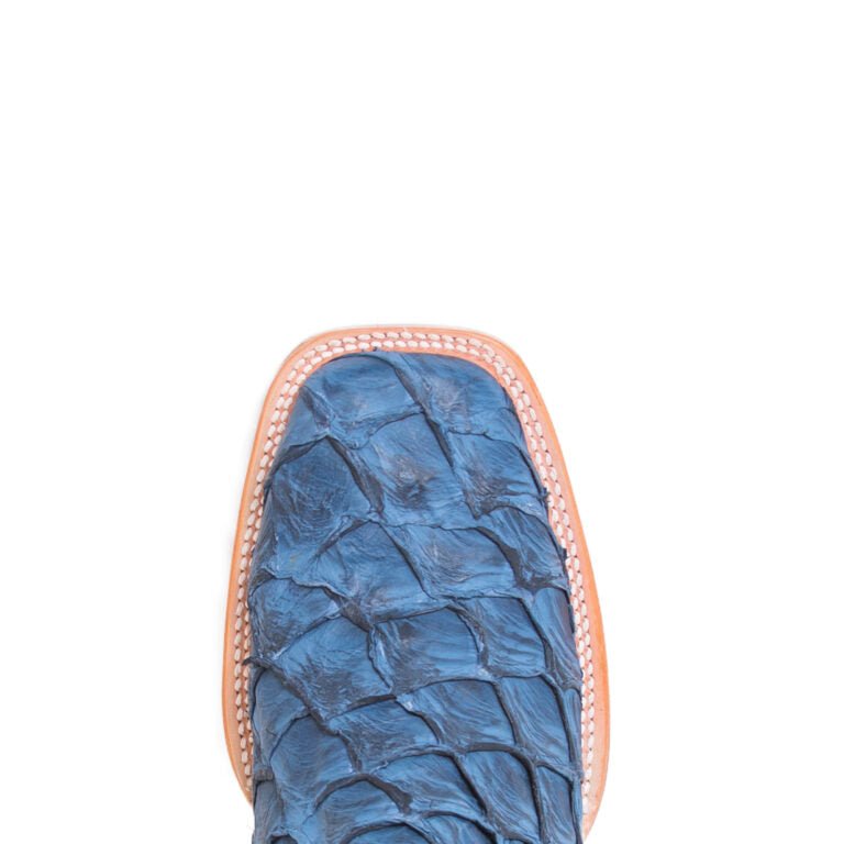 TANNER MARK MEN'S EXOTIC LEATHER Monster Fish Matte Sky Blue Western Boots With Montana Ice Top - Rancho Sementalvariable