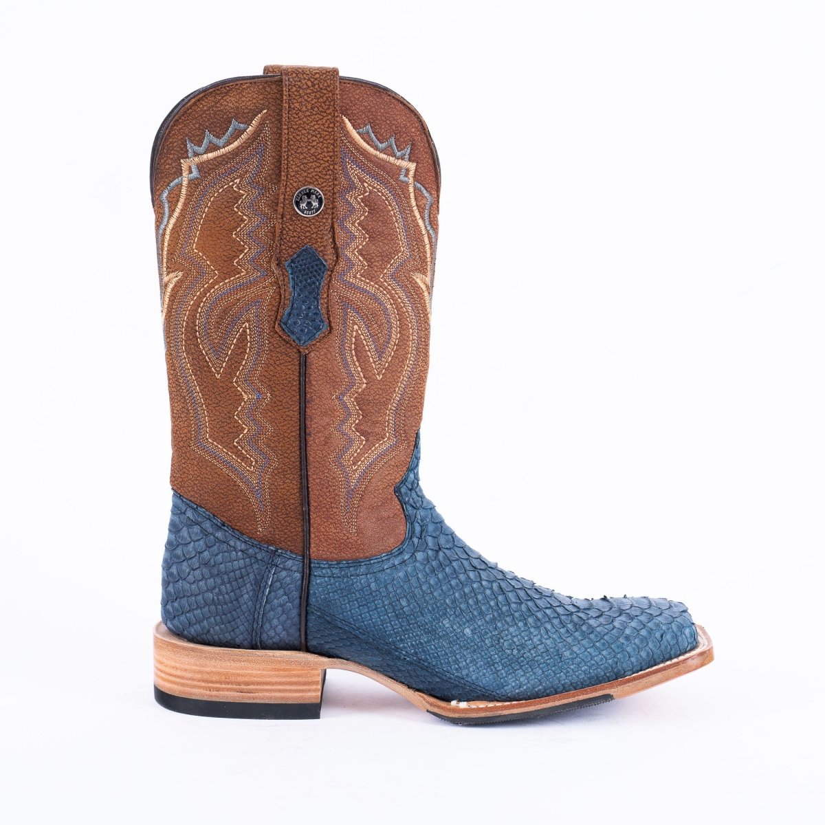 TANNER MARK MEN'S EXOTIC LEATHER Python Nobuck Blue Cowboy Boots - Rancho Sementalvariable