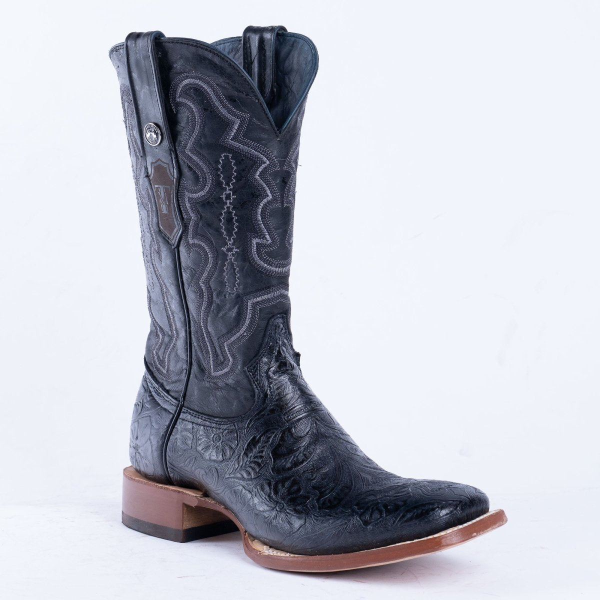 TANNER MARK MEN'S HandTooled Black Print Western Boots - Rancho Sementalvariable