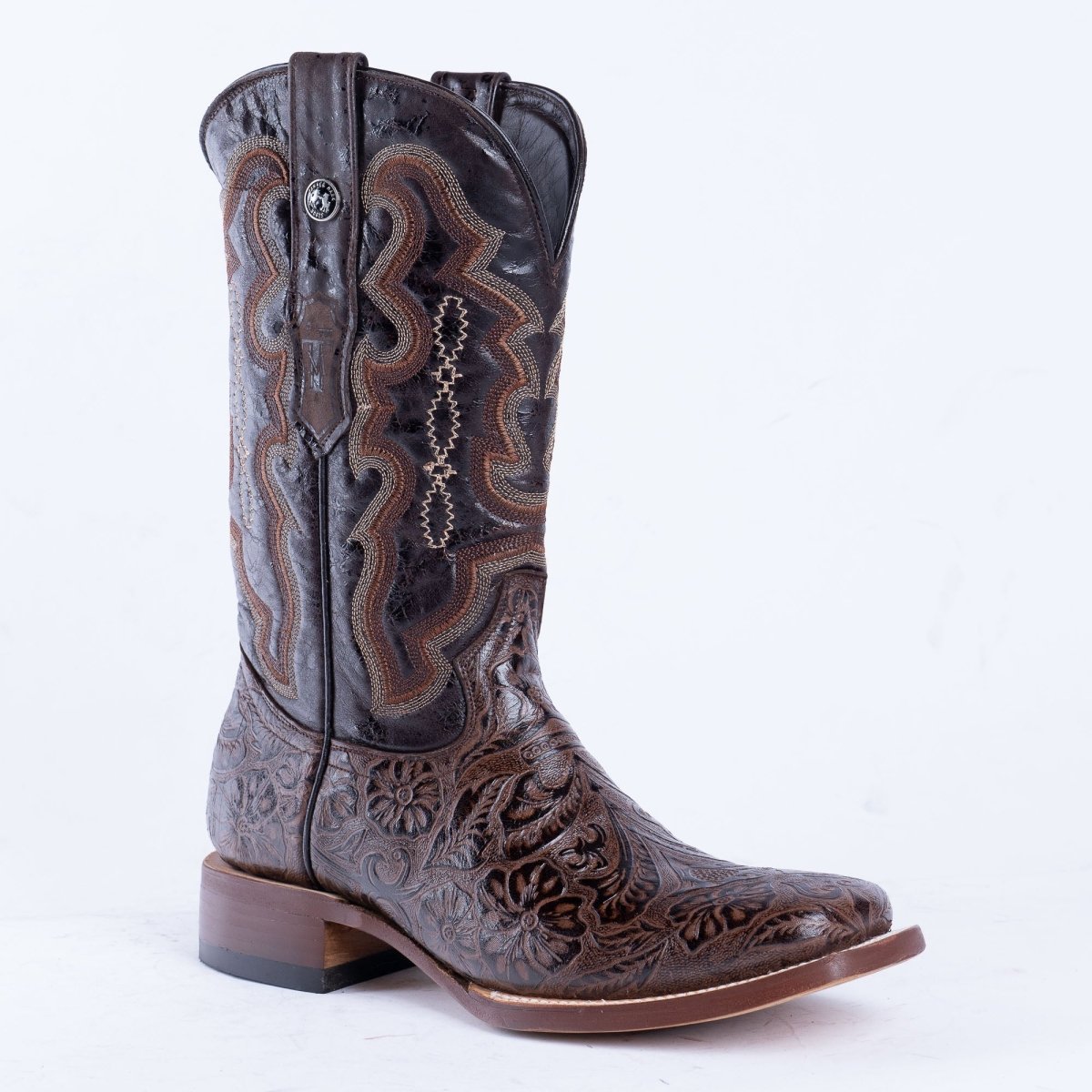 TANNER MARK MEN’S HandTooled Brown Print Western Boots - Rancho Sementalvariable