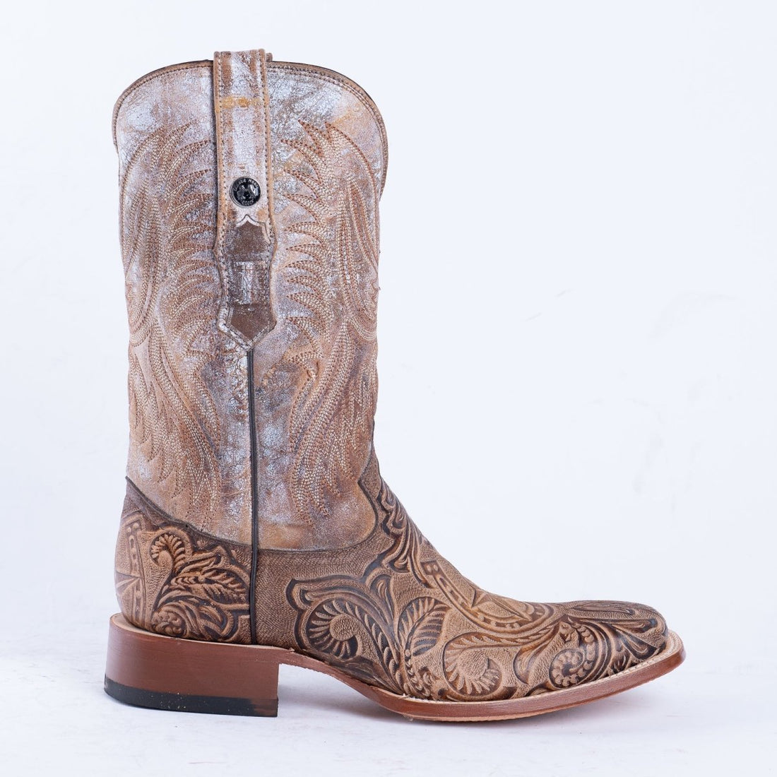 TANNER MARK MEN'S HandTooled Horseshoe Mocha Western Boots - Rancho Sementalvariable