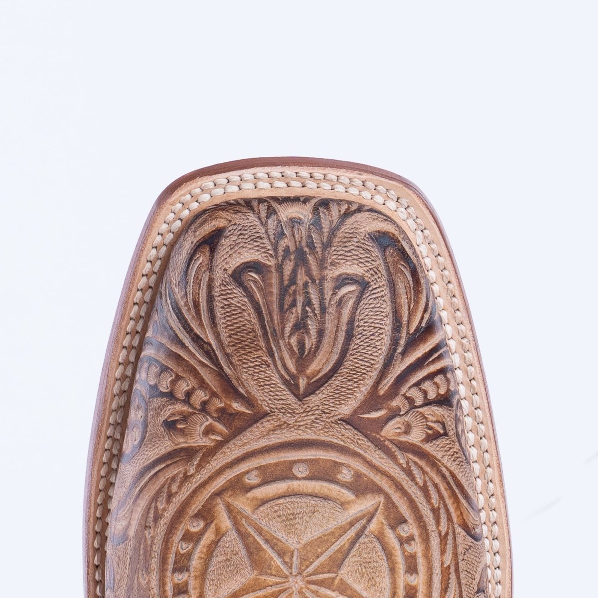 TANNER MARK MEN'S HandTooled Horseshoe Mocha Western Boots - Rancho Sementalvariable