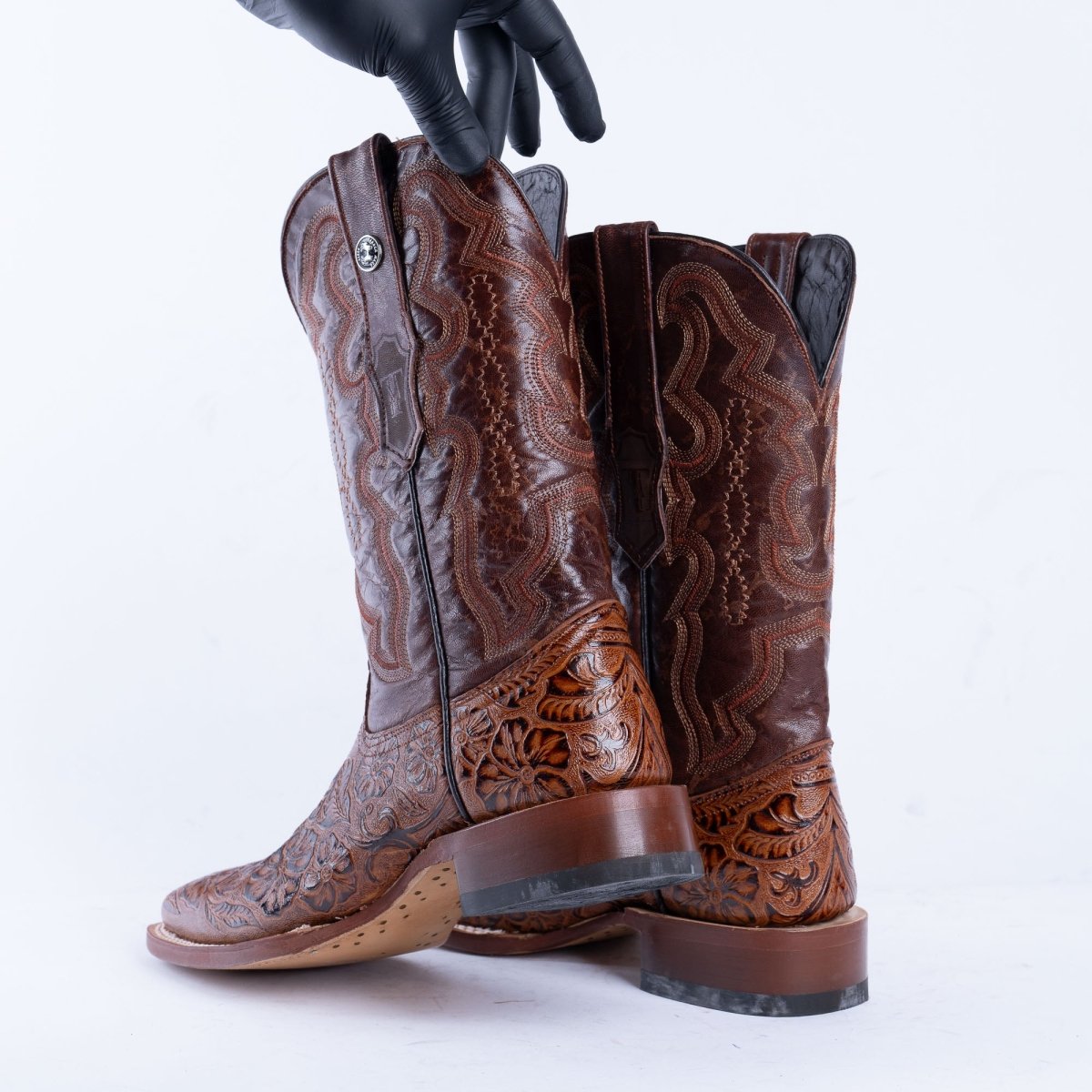 TANNER MARK MEN'S HandTooled Print Cognac Western Boots - Rancho Sementalvariable