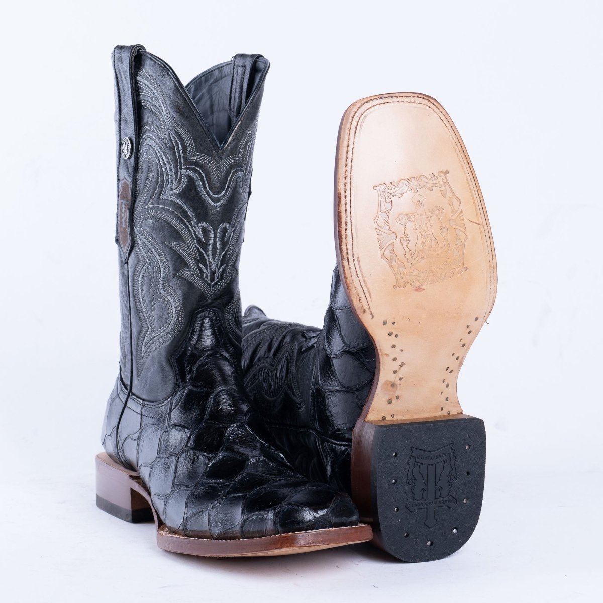TANNER MARK MEN’S Monster Fish Black Print Western Boots - Rancho Sementalvariable