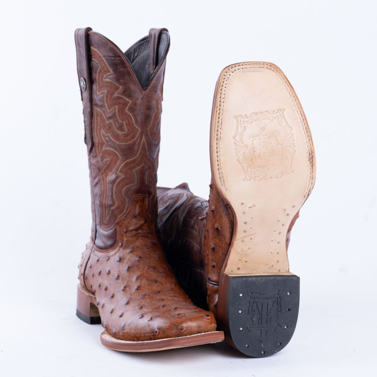 TANNER MARK MEN’S Ostrich Cognac Print Western Boots - Rancho Sementalvariable