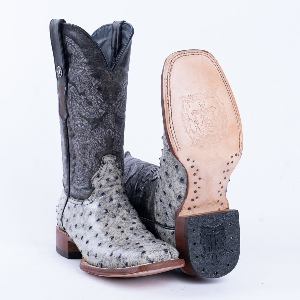 TANNER MARK MEN’S Ostrich Rustic Black Print Western Boots - Rancho Sementalvariable