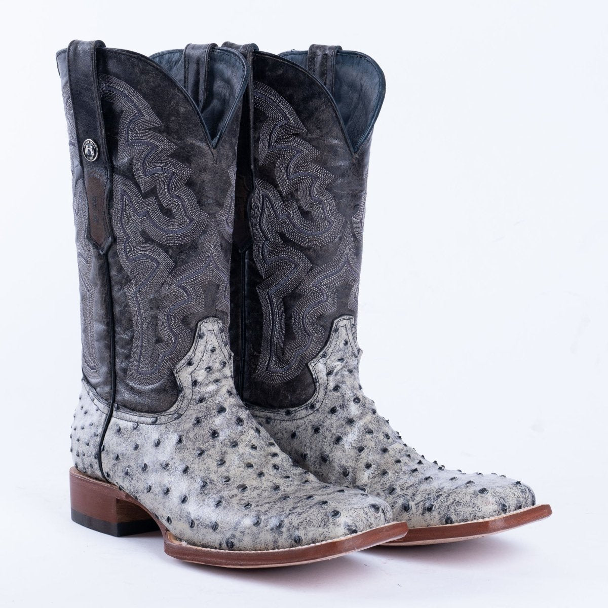TANNER MARK MEN’S Ostrich Rustic Black Print Western Boots - Rancho Sementalvariable