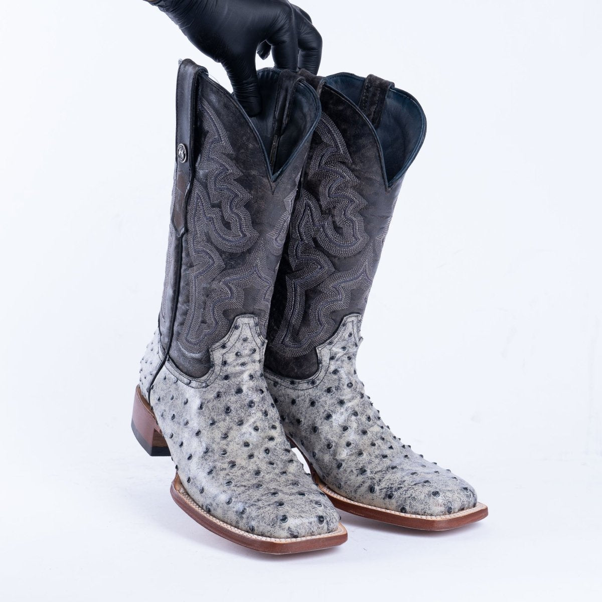 TANNER MARK MEN’S Ostrich Rustic Black Print Western Boots - Rancho Sementalvariable