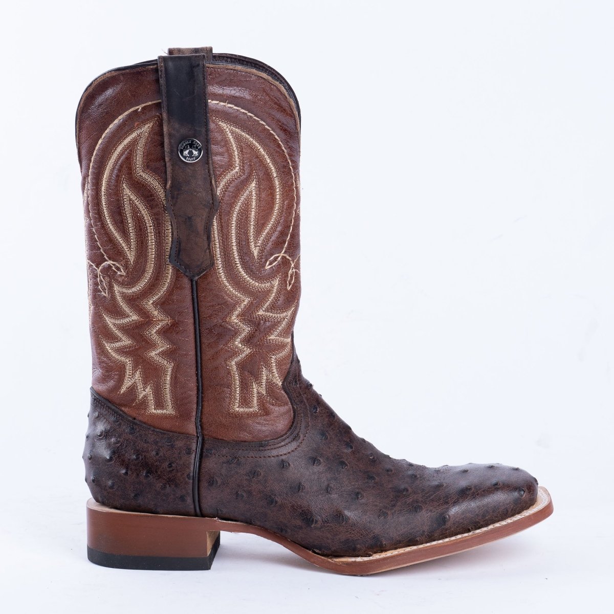 TANNER MARK MEN’S Ostrich Rustic Brown Print Western Boots - Rancho Sementalvariable