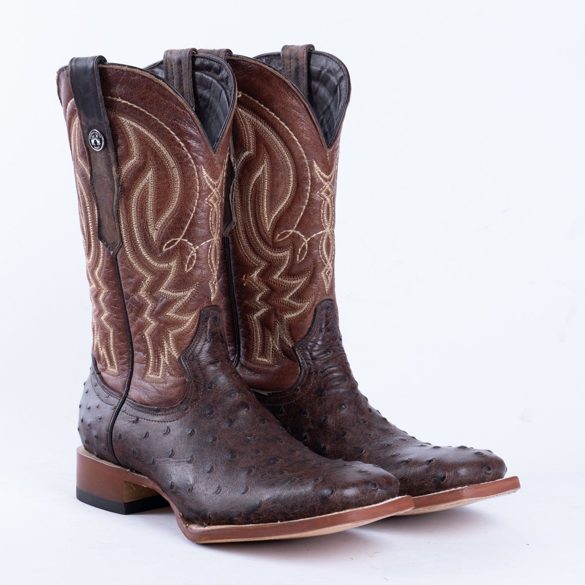 TANNER MARK MEN’S Ostrich Rustic Brown Print Western Boots - Rancho Sementalvariable