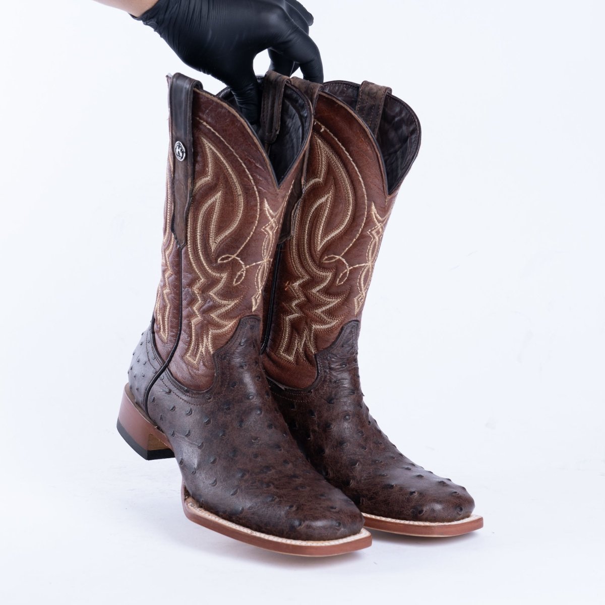 TANNER MARK MEN’S Ostrich Rustic Brown Print Western Boots - Rancho Sementalvariable