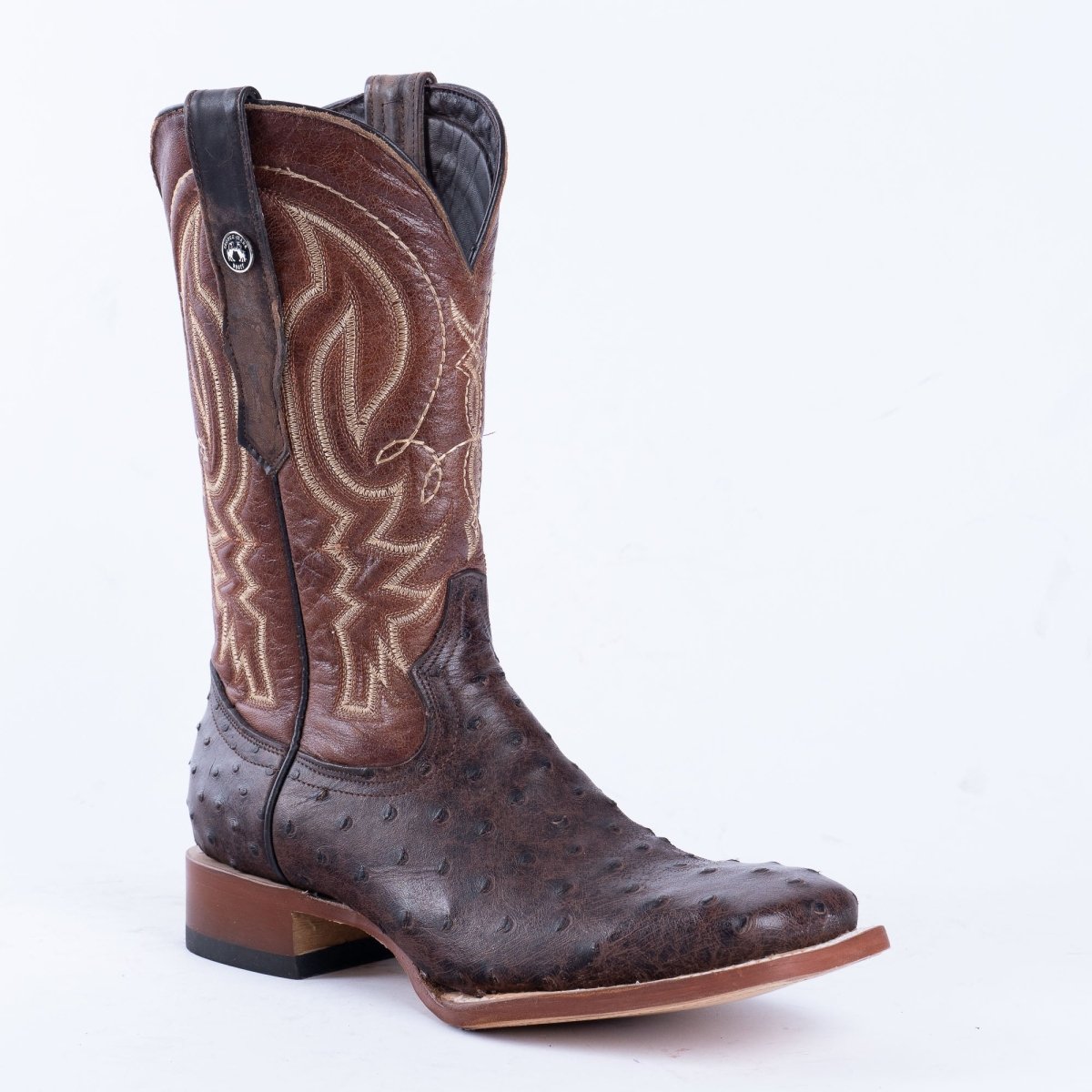 TANNER MARK MEN’S Ostrich Rustic Brown Print Western Boots - Rancho Sementalvariable