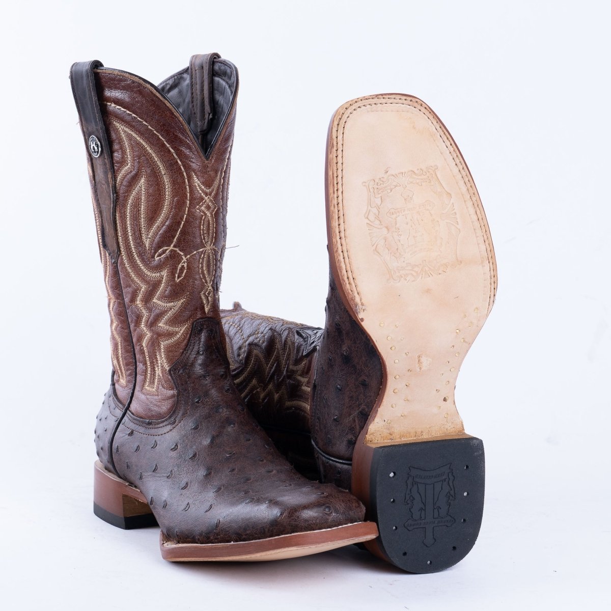TANNER MARK MEN’S Ostrich Rustic Brown Print Western Boots - Rancho Sementalvariable
