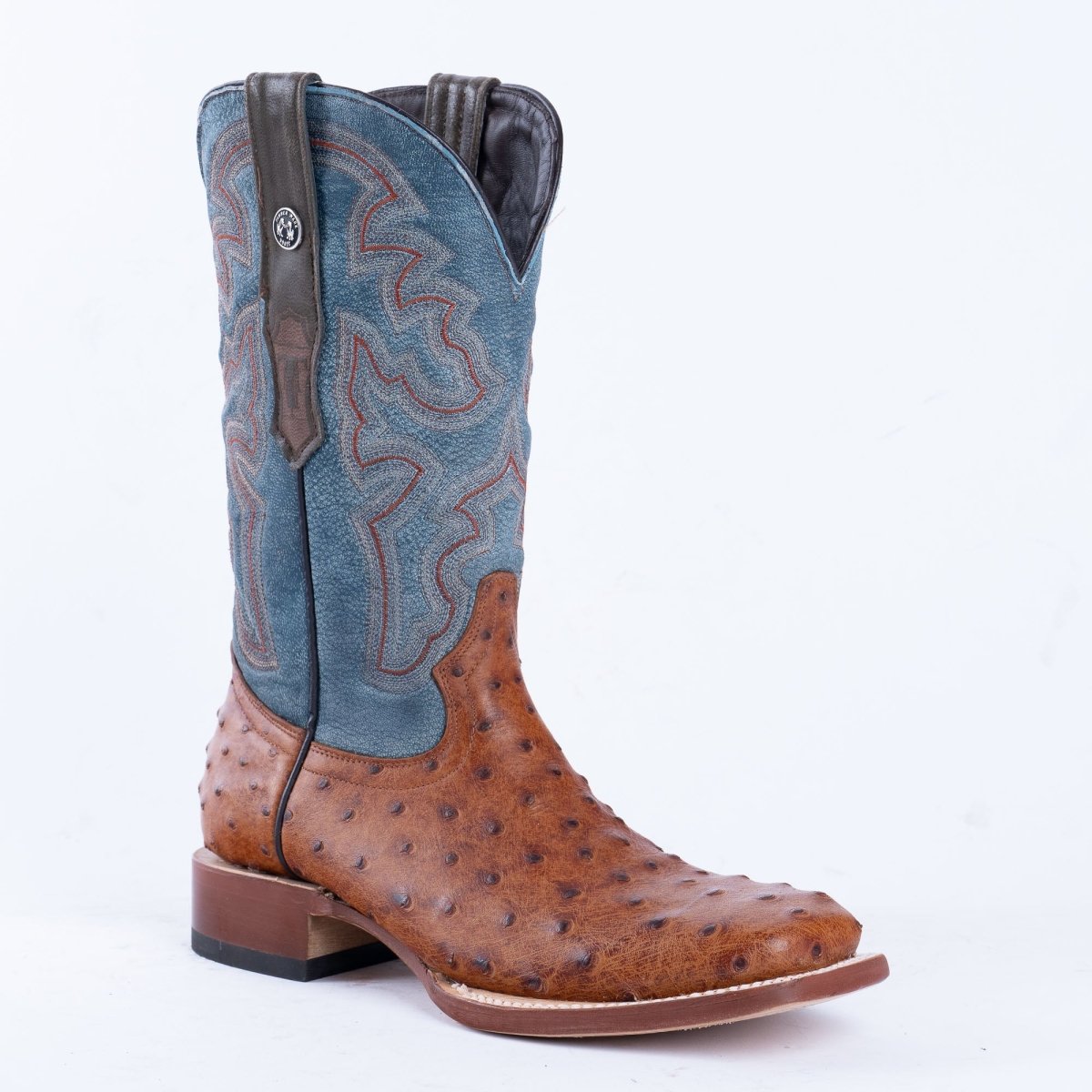 TANNER MARK MEN’S Ostrich Rustic Cognac Print Western Boots - Rancho Sementalvariable