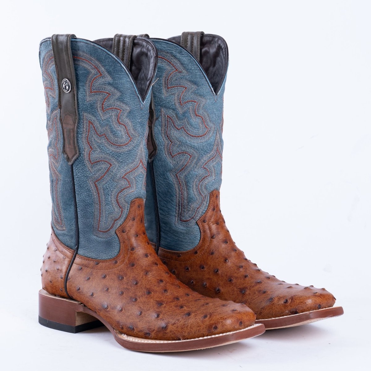 TANNER MARK MEN’S Ostrich Rustic Cognac Print Western Boots - Rancho Sementalvariable