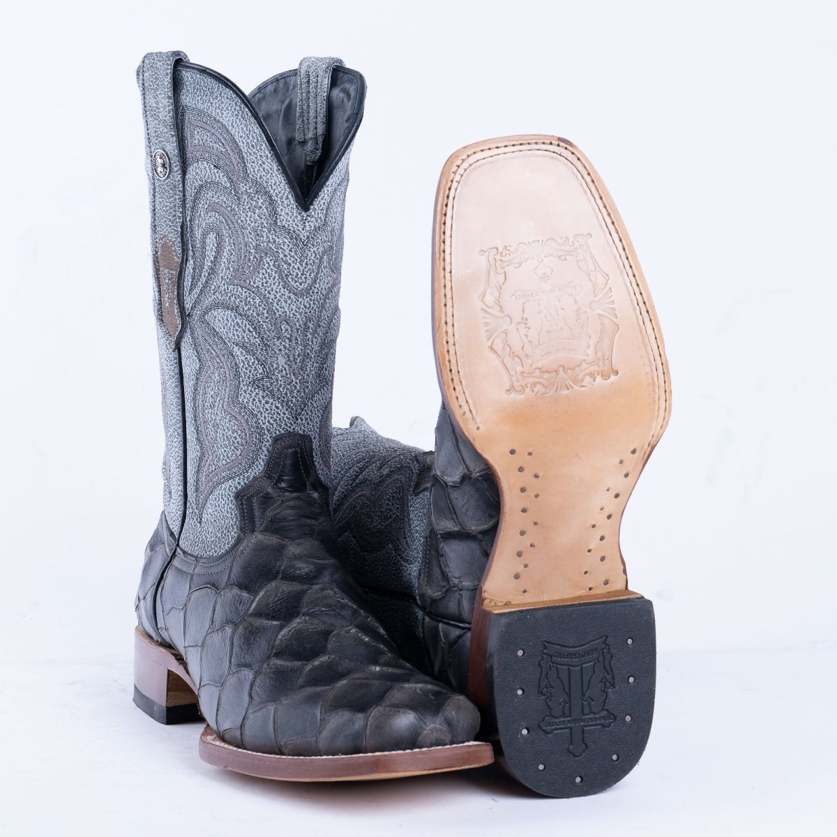 TANNER MARK MEN'S Print Monster Fish Gray & Black Cowboy Boots - Rancho Sementalvariable