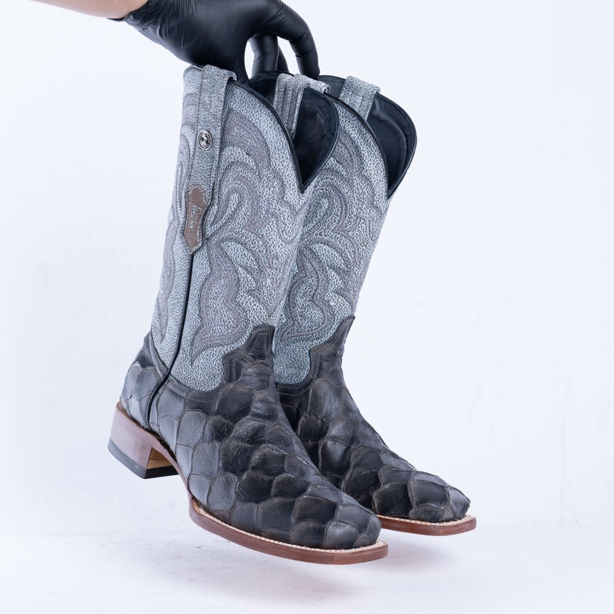 TANNER MARK MEN'S Print Monster Fish Gray & Black Cowboy Boots - Rancho Sementalvariable