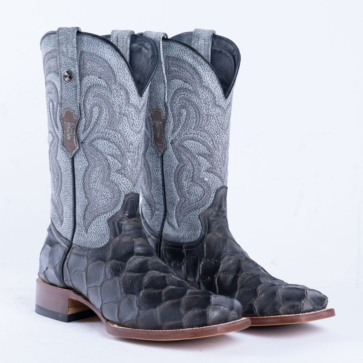 TANNER MARK MEN'S Print Monster Fish Gray & Black Cowboy Boots - Rancho Sementalvariable