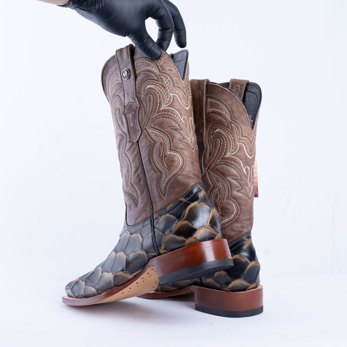 TANNER MARK MEN'S Print Monster Fish Orix & Black Cowboy Boots - Rancho Sementalvariable