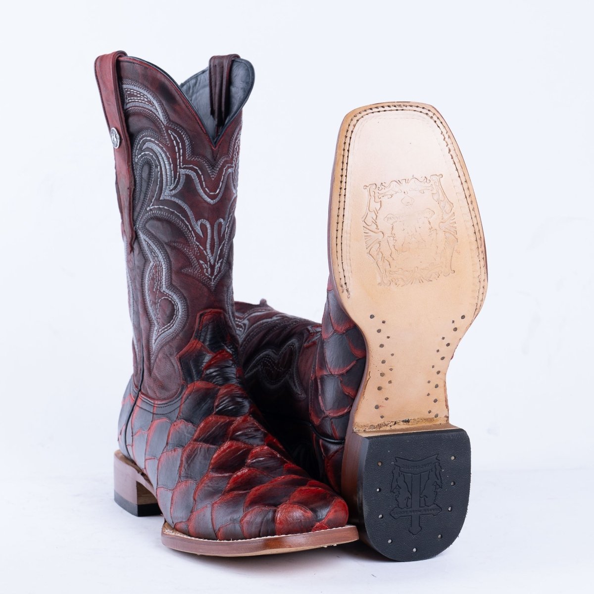 TANNER MARK MEN'S Print Monster Fish Red & Black Cowboy Boots - Rancho Sementalvariable