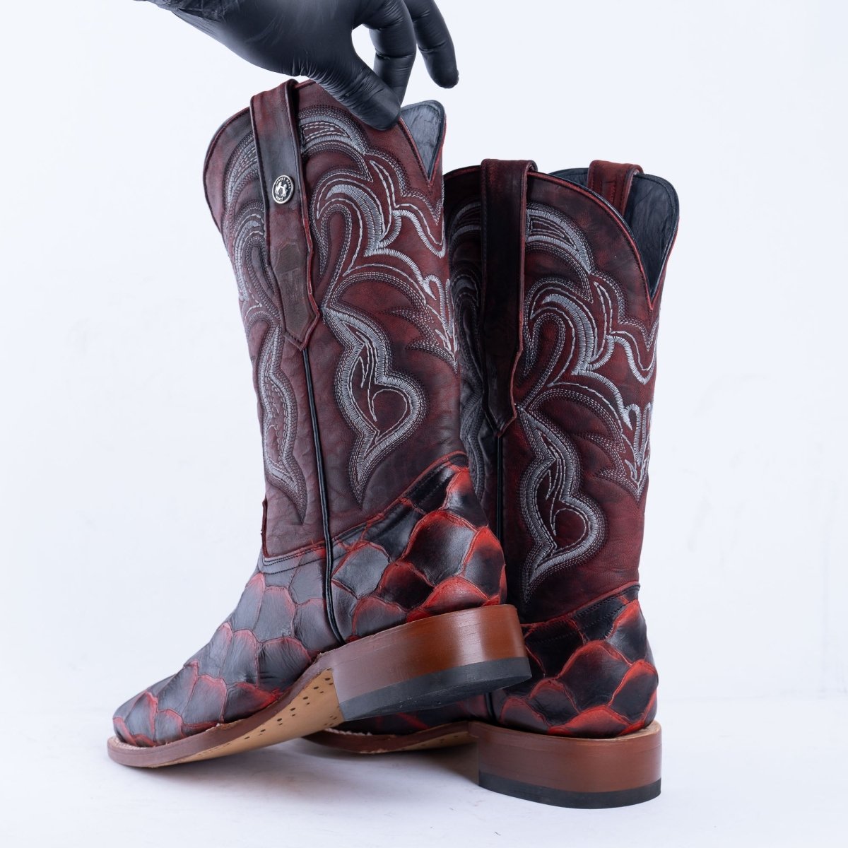 TANNER MARK MEN'S Print Monster Fish Red & Black Cowboy Boots - Rancho Sementalvariable