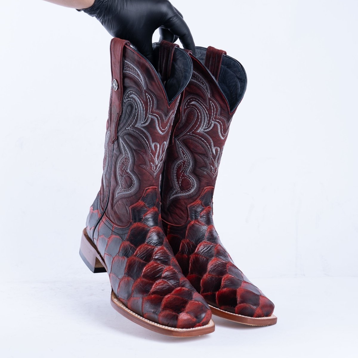TANNER MARK MEN'S Print Monster Fish Red & Black Cowboy Boots - Rancho Sementalvariable
