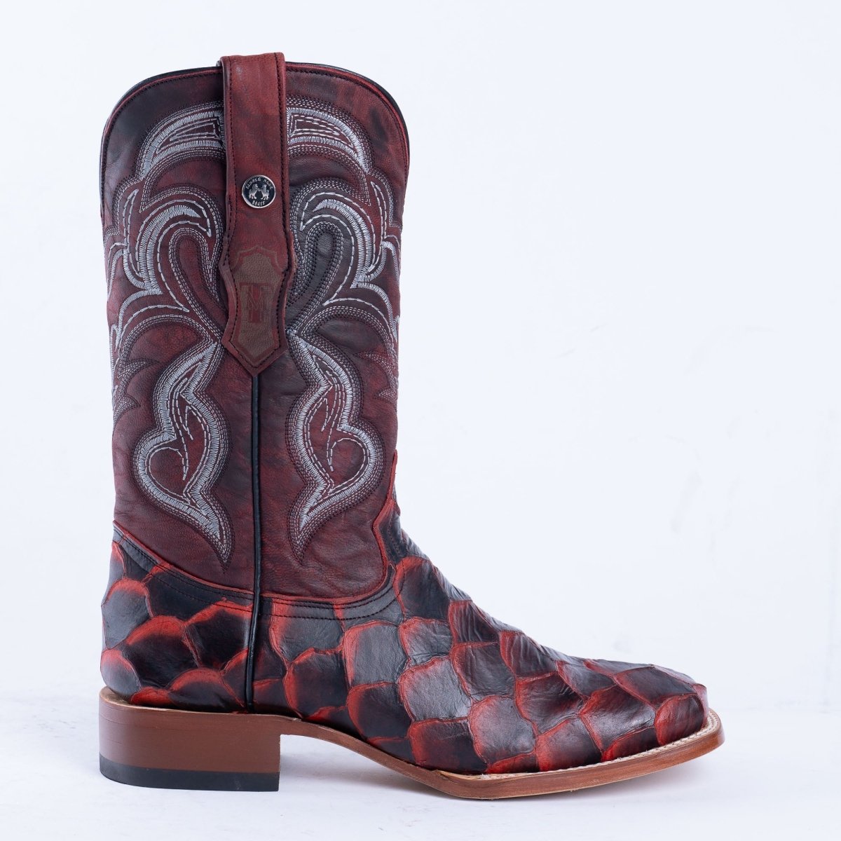 TANNER MARK MEN'S Print Monster Fish Red & Black Cowboy Boots - Rancho Sementalvariable
