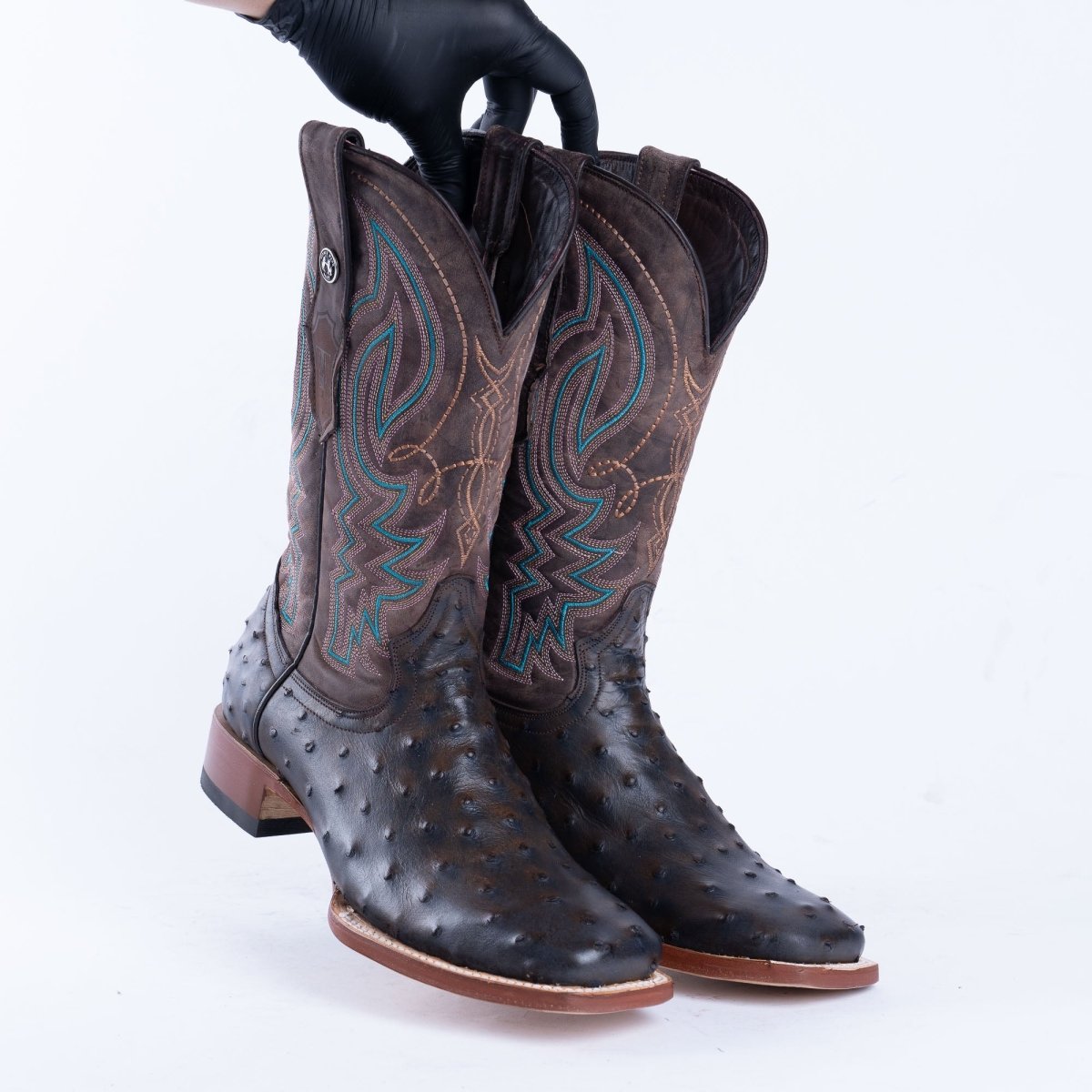 TANNER MARK MEN'S Print Ostrich Black & Brown Cowboy Boots - Rancho Sementalvariable