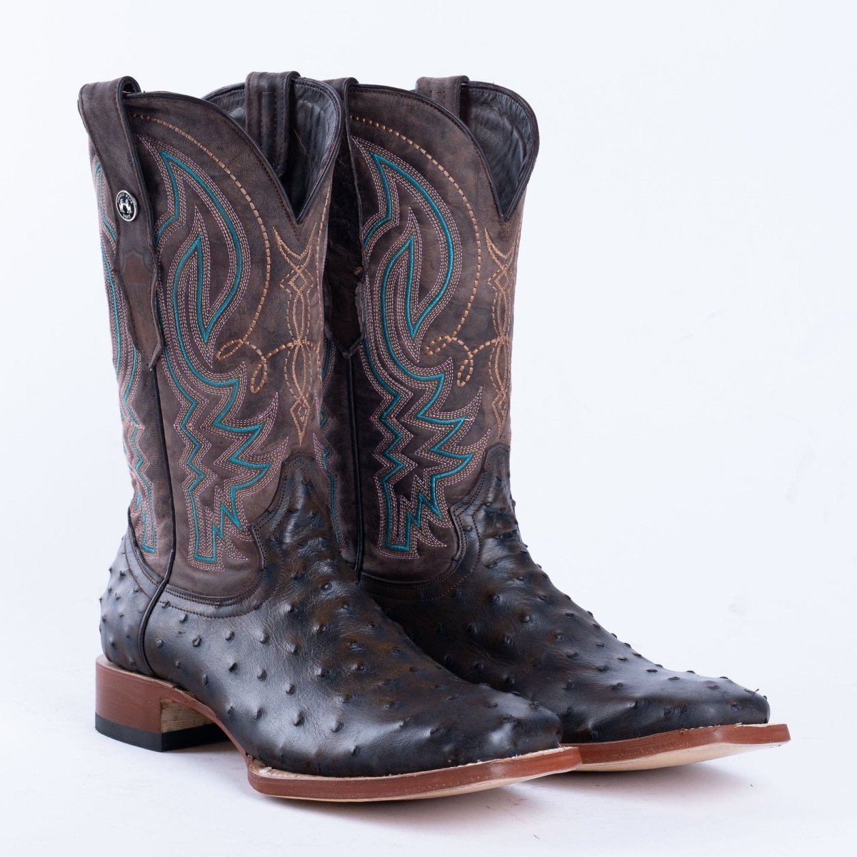 TANNER MARK MEN'S Print Ostrich Black & Brown Cowboy Boots - Rancho Sementalvariable