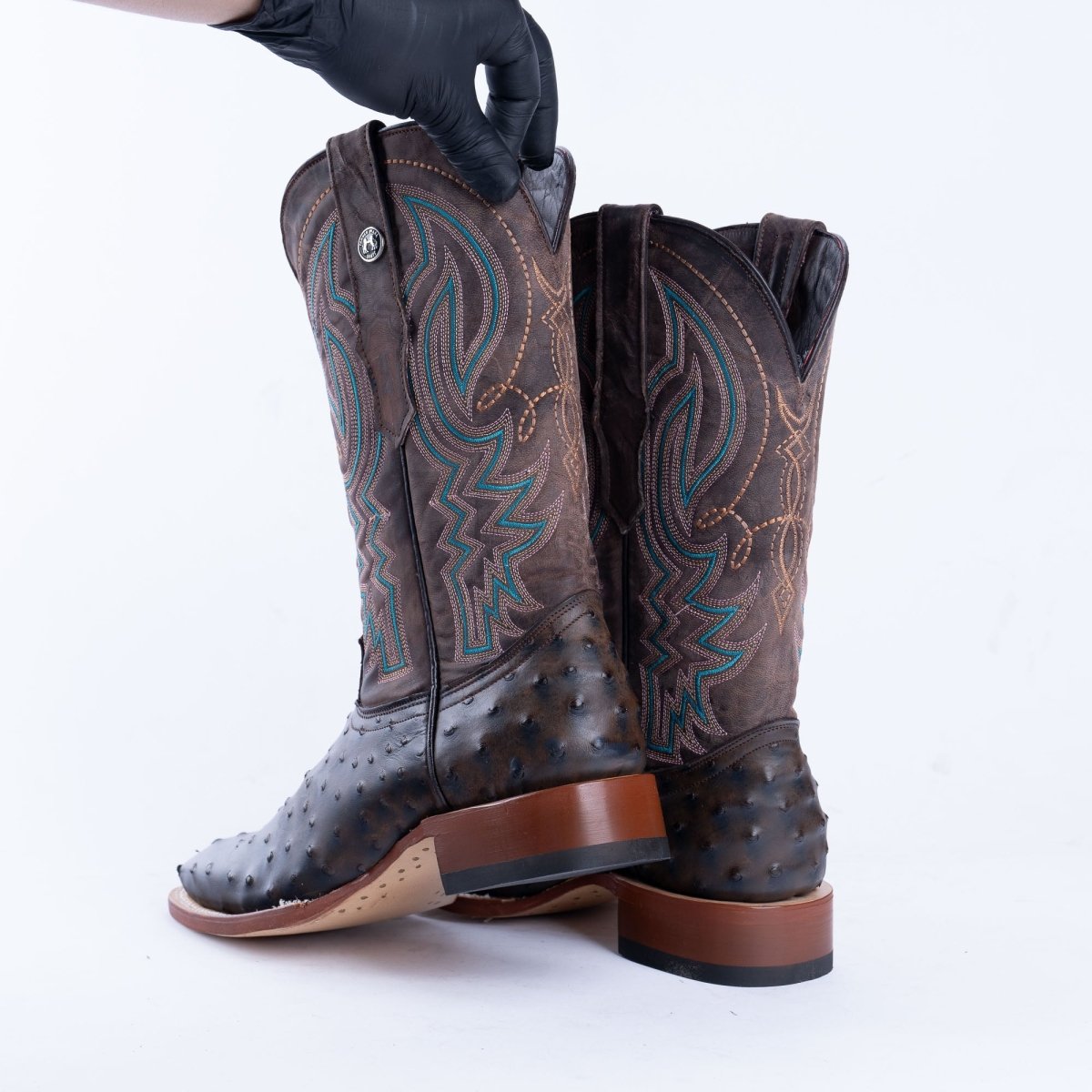 TANNER MARK MEN'S Print Ostrich Black & Brown Cowboy Boots - Rancho Sementalvariable