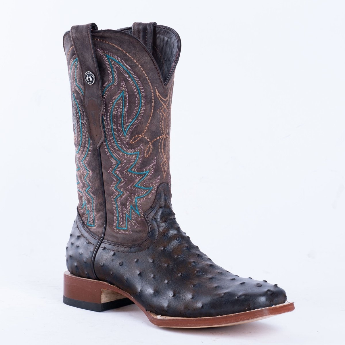 TANNER MARK MEN'S Print Ostrich Black & Brown Cowboy Boots - Rancho Sementalvariable