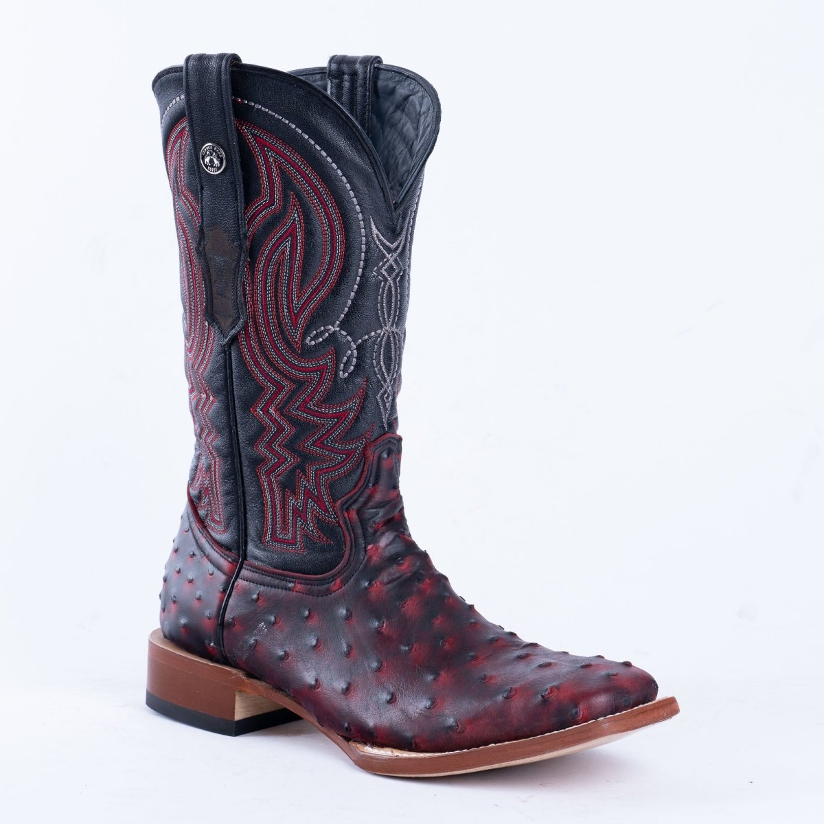 TANNER MARK MEN'S Print Ostrich Red & Black Cowboy Boots - Rancho Sementalvariable