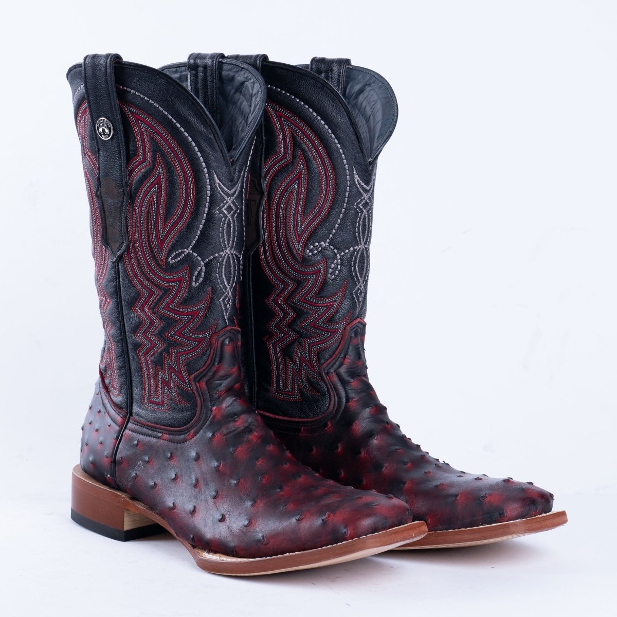 TANNER MARK MEN'S Print Ostrich Red & Black Cowboy Boots - Rancho Sementalvariable