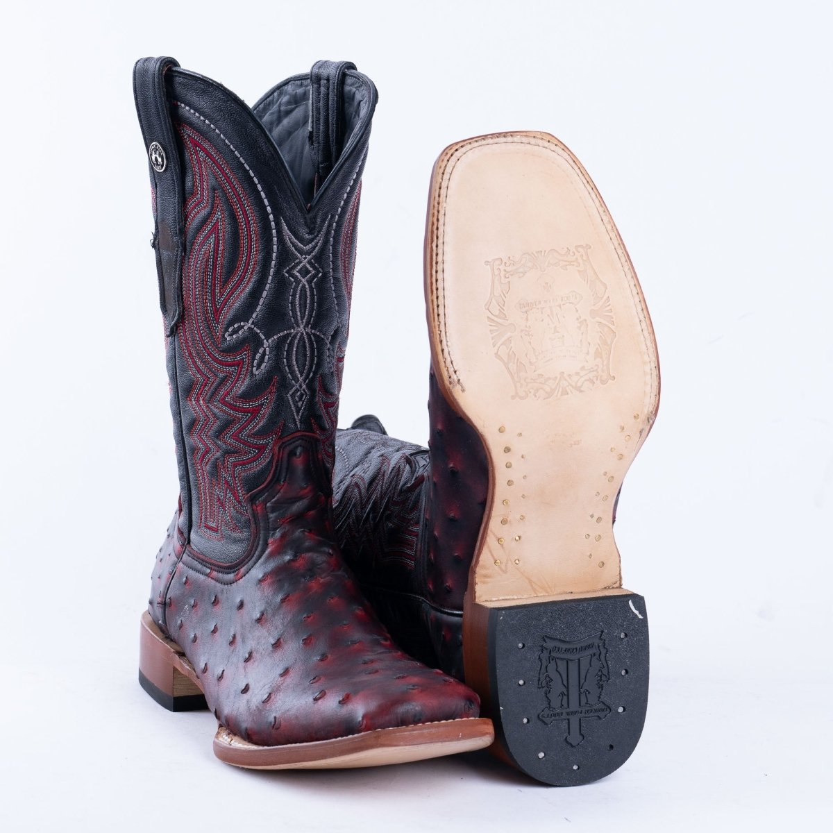 TANNER MARK MEN'S Print Ostrich Red & Black Cowboy Boots - Rancho Sementalvariable