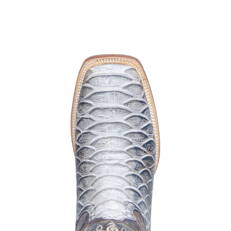 TANNER MARK MEN’S Python Jumbo Print Natural Western Boots Whit Toscana Blue Top - Rancho Sementalvariable