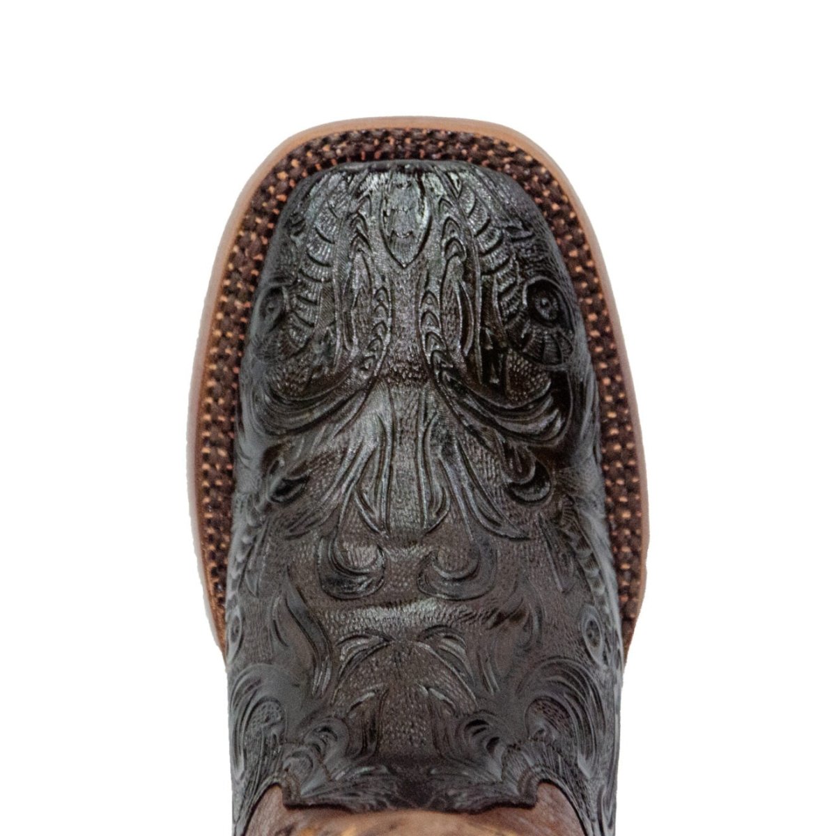 TANNER MARK WOMEN’S Barbara Hand Tool Burnished Brown Cowgirl Boots Whit Floral Embroidery Top - Rancho Sementalvariable