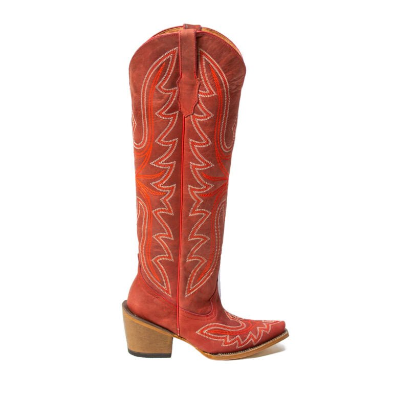TANNER MARK WOMEN’S Kendra Crackle Red Fashion Heel Knee High Cowgirl Boots - Rancho Sementalvariable